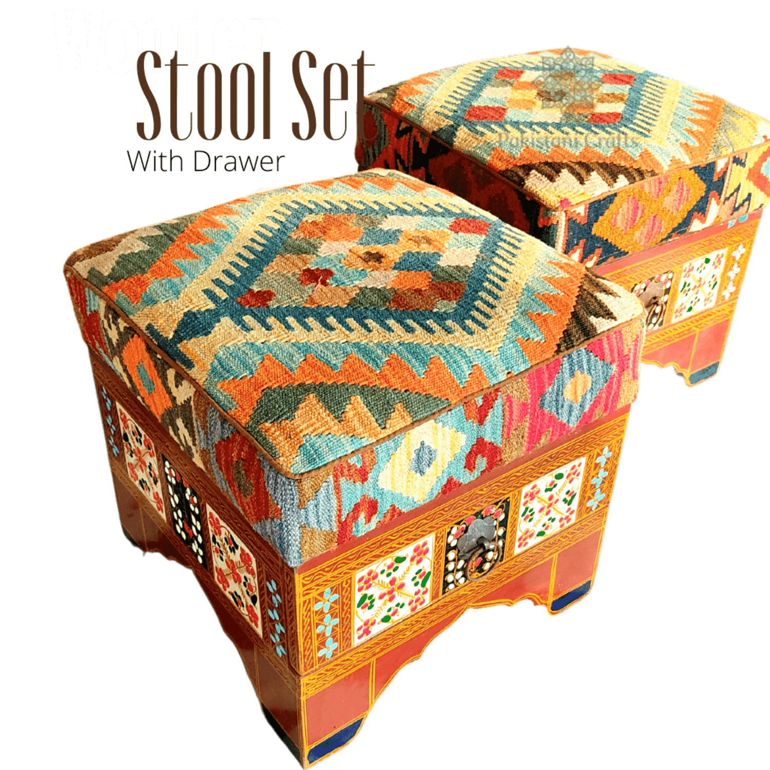 Wooden Ottoman Set by Swat Turk Handicrafts