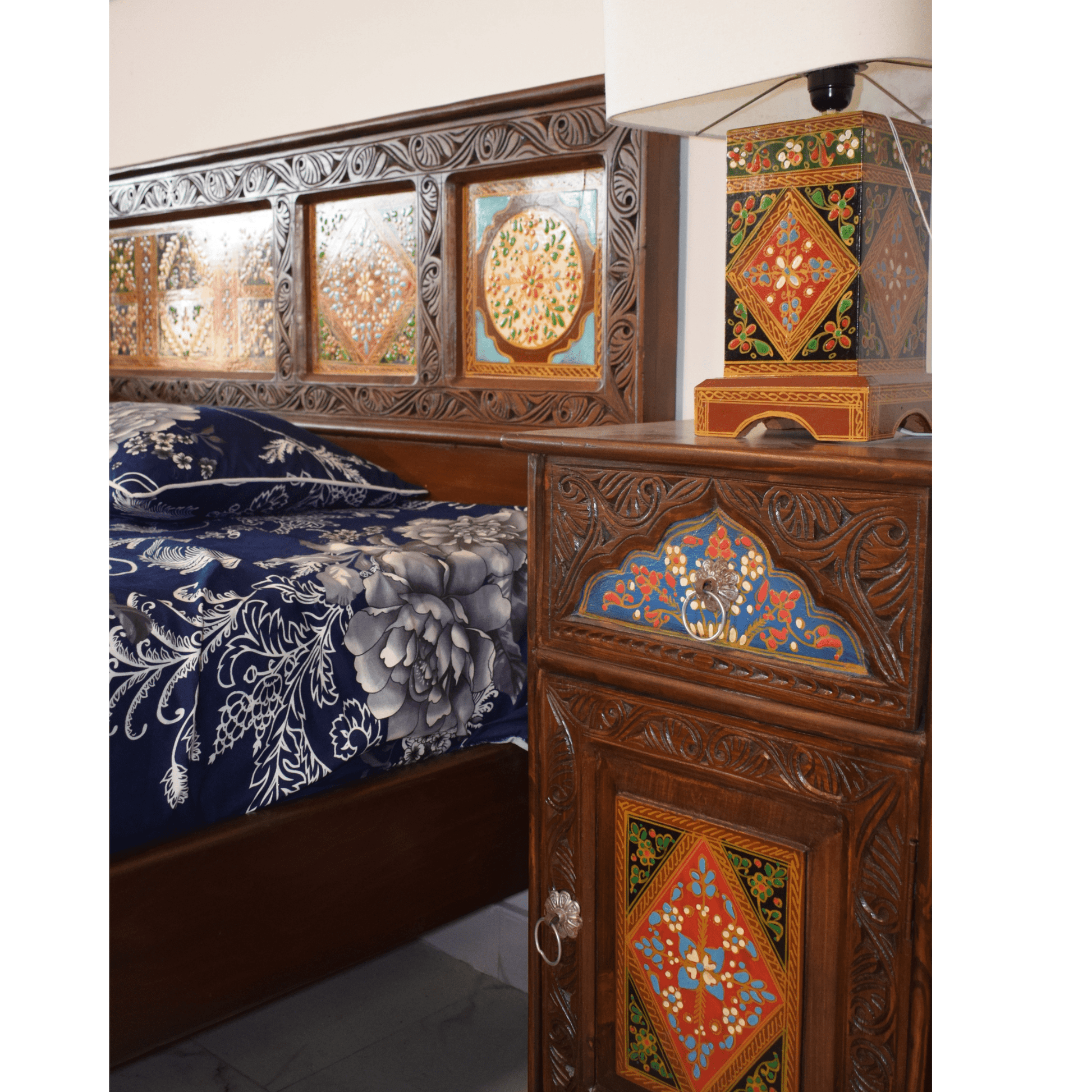 Hand Paint & carved Bed Set Swati Style