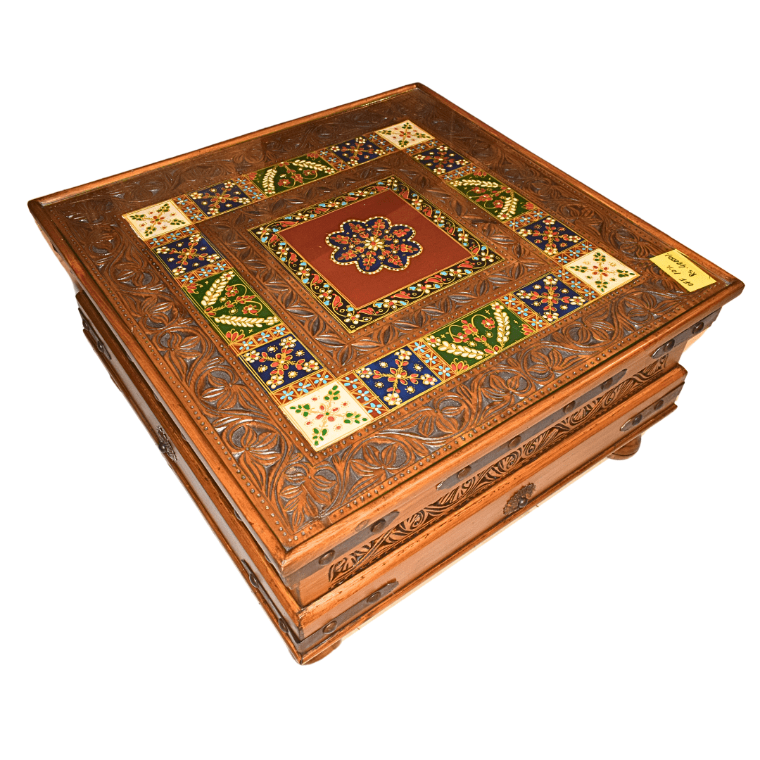 Swati Central Table Hand Carved, Hand Painted 3x3 