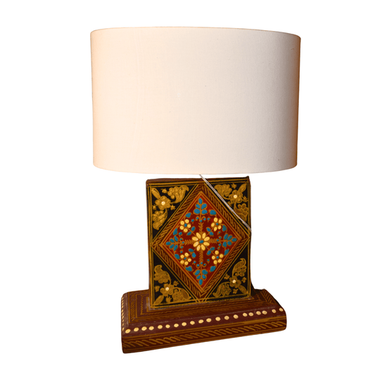 Wooden Base Swati Style Side Table Lamp