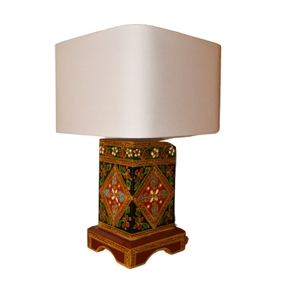 Turkish Style Wooden Side Table Lamp Square Handmade With Lacquer Work