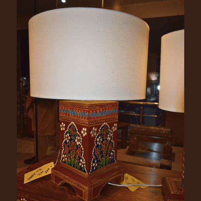 Turkish Style Wooden Side Table Lamp Square Handmade With Lacquer Work